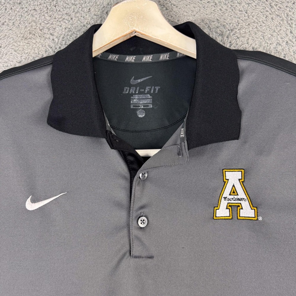 Nike‎ Appalachian State Mountaineers Polo Shirt Mens XL Gray Black NCAA Dri-FIT